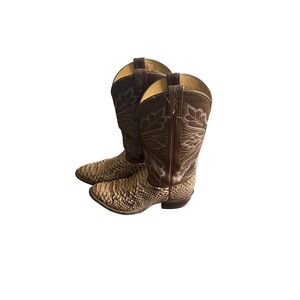 Tony Lama Cowboy Boots Exotic Snakeskin Leather Western Menswear‎ Style